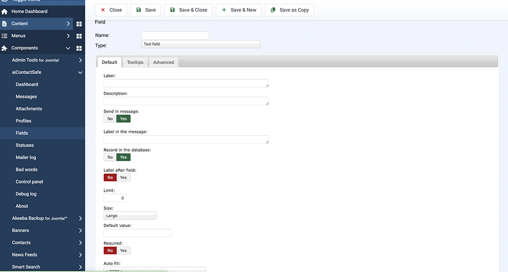 aicontactsafe joomla contact form submission extension web central new field